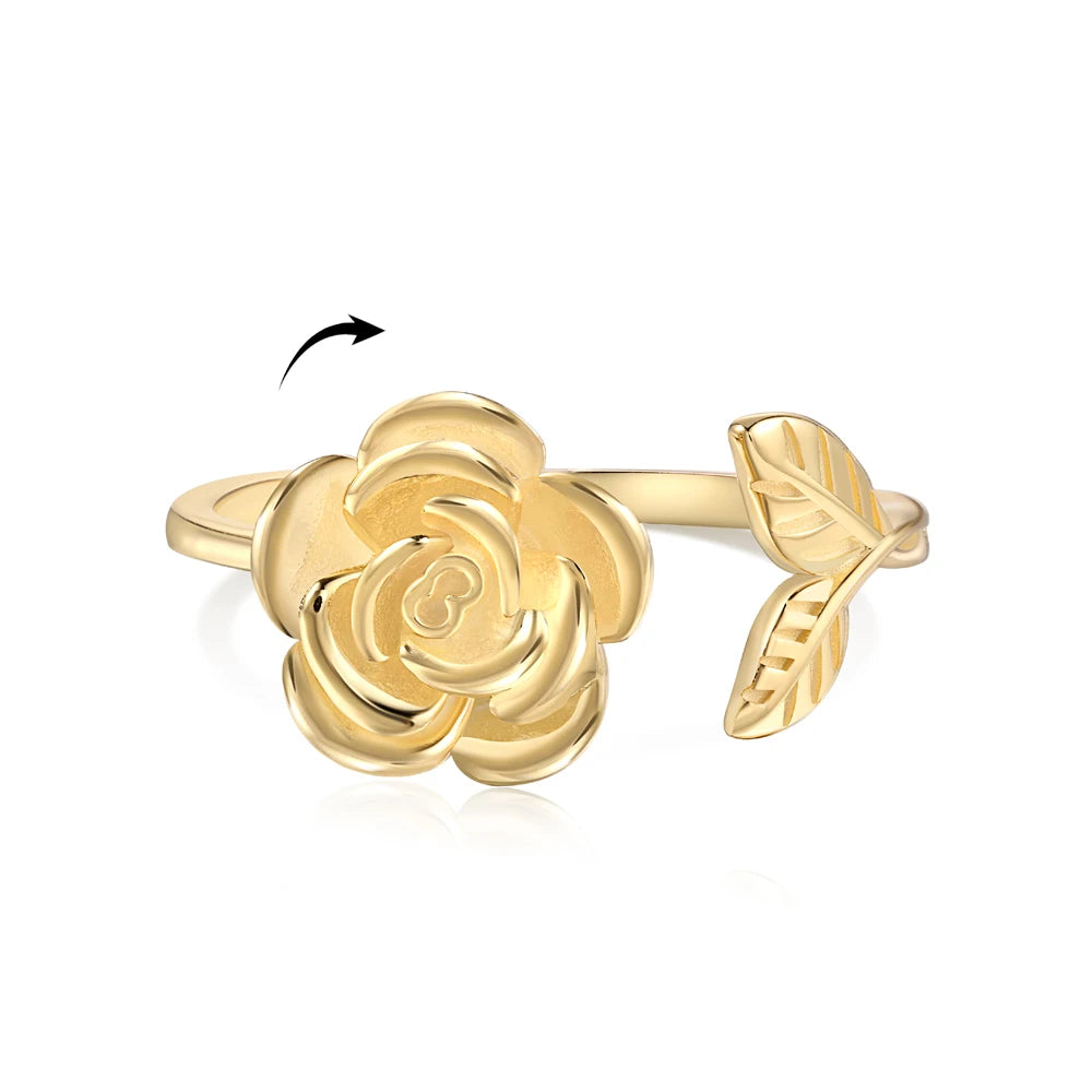 Dylam Trendy Rotating Spinning Anxiety Women Ring Jewelry 18K Gold Plated Custom Sun Flower S925 Sterling Silver Spinner Rings