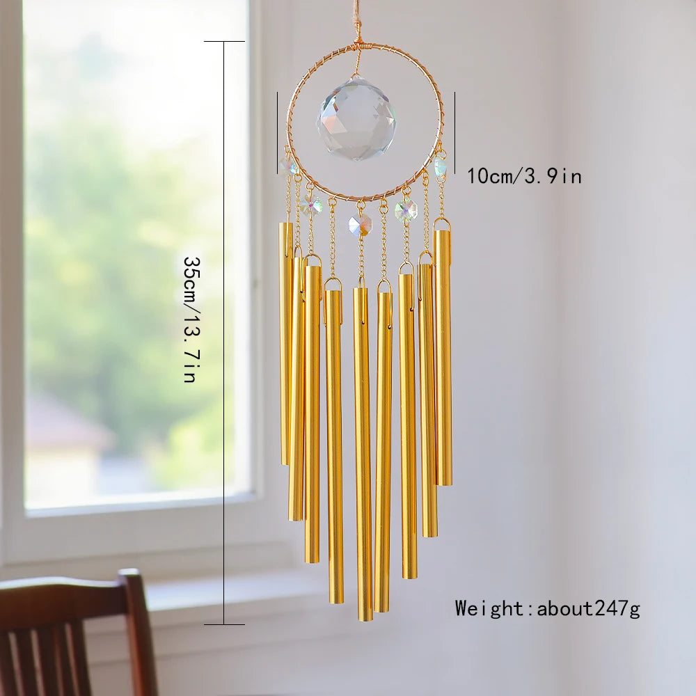 Wholesale 9-tube Aluminium Wind Chimes Meditation Wind Chime Metal Tubes With Big Glass Crystal Prism Amazing Grace with Breeze