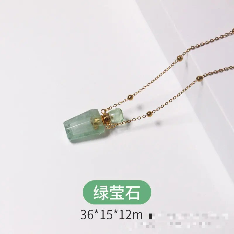 Reiki Natural White Crystal Amethyst Perfume Essential Oil Bottle Aromatherapy Hair Powder Empty Bottle Fashion Pendant Necklace