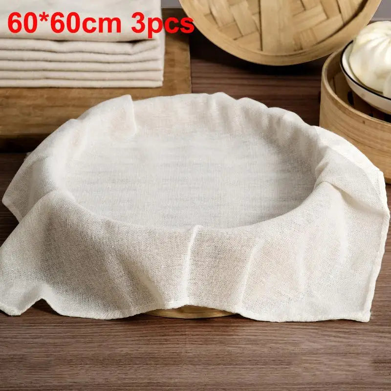 3Pcs 40/60CM Pure Cotton Steamer Cloth Household Drawer Cloth Steamed Rice And Bun Mat Round Cotton Gauze Kitchen Steamer〔HM4〕