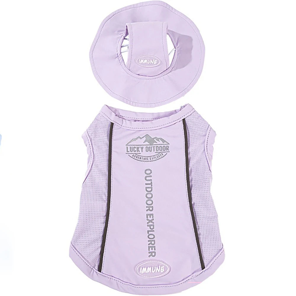 New Pet Dog Summer Vest with Cap Cooling Breathable Sun Protective UV Shirt for Dogs&Cats,Lightweight Outdoor Pet Clothes Set