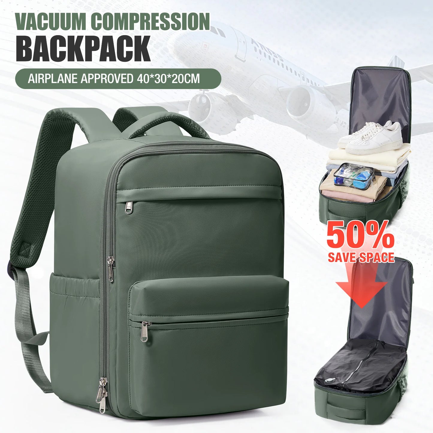 Vacuum Compression Backpack 15.6in Laptop Backpack Expand Hiking Vacuum Travel Backpack, Ryanair Backpack 40x30x20 Cabin Bag