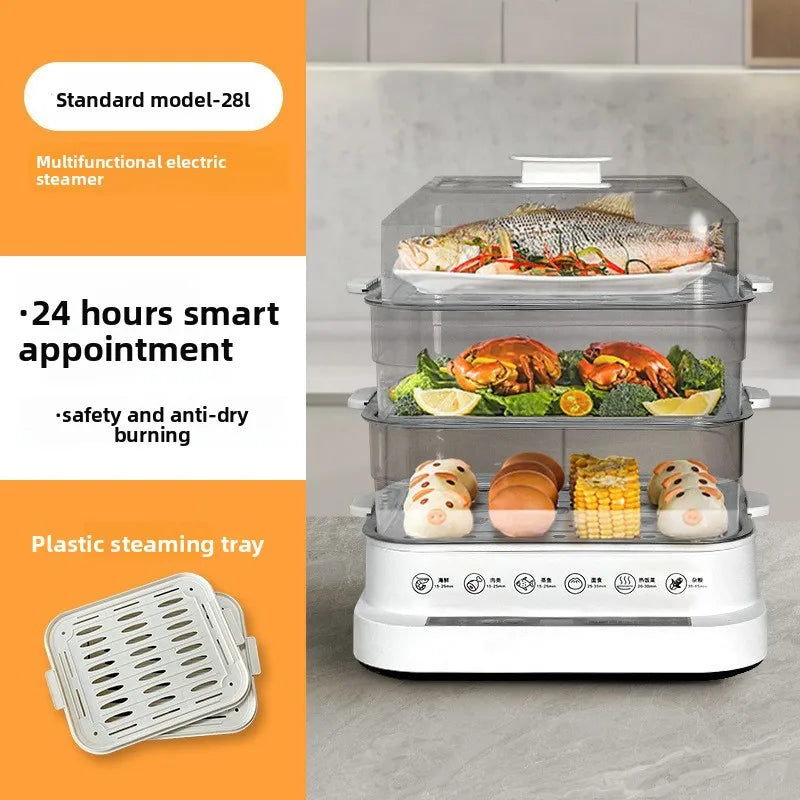 Electric Steamer Multi-Functional Three-Layer Breakfast Maker with Large Capacity, Keep Warm, Pre-Set Timer