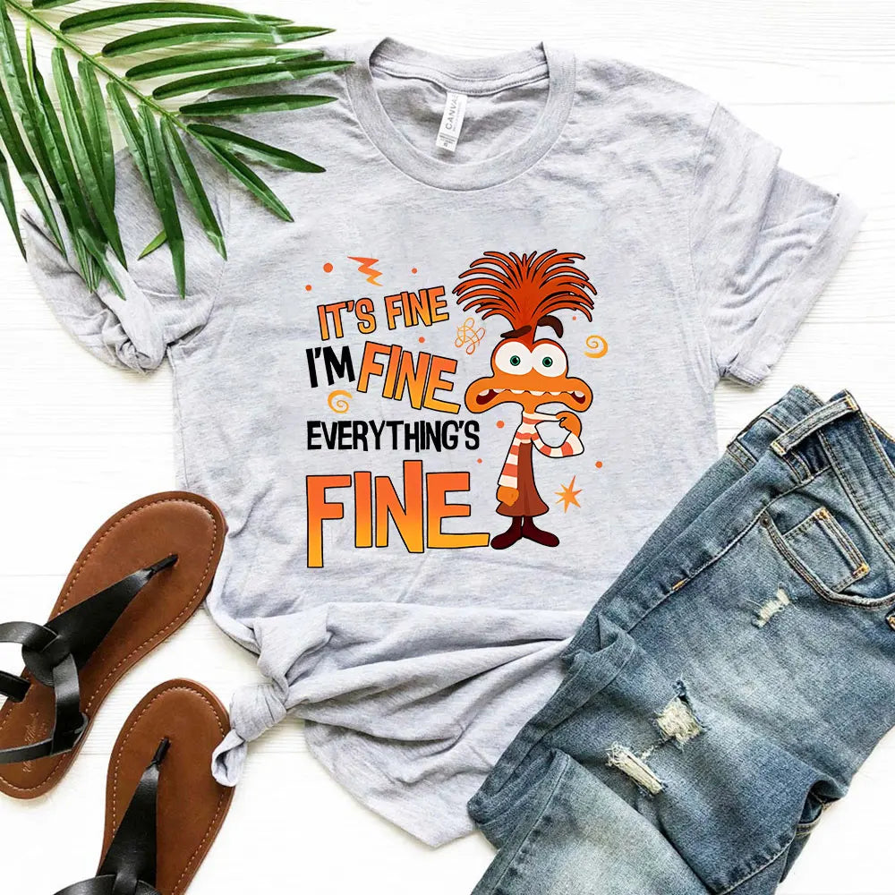 Anxiety Shirt Inside Out 2 T-Shirt Everything Is Fine Anxiety Inside Out Emotions Shirts Retro Mental Health Family Vacation Tee