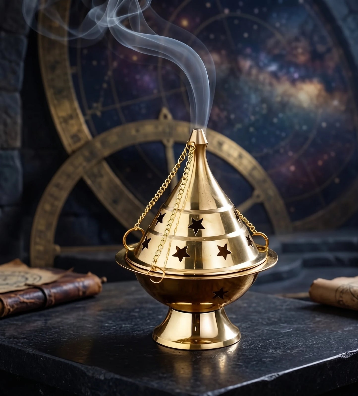 Premium Solid Brass Incense Burner Multi-Hole Stick Holder with Round Ash Catcher Tray for Home Fragrance and Meditation
