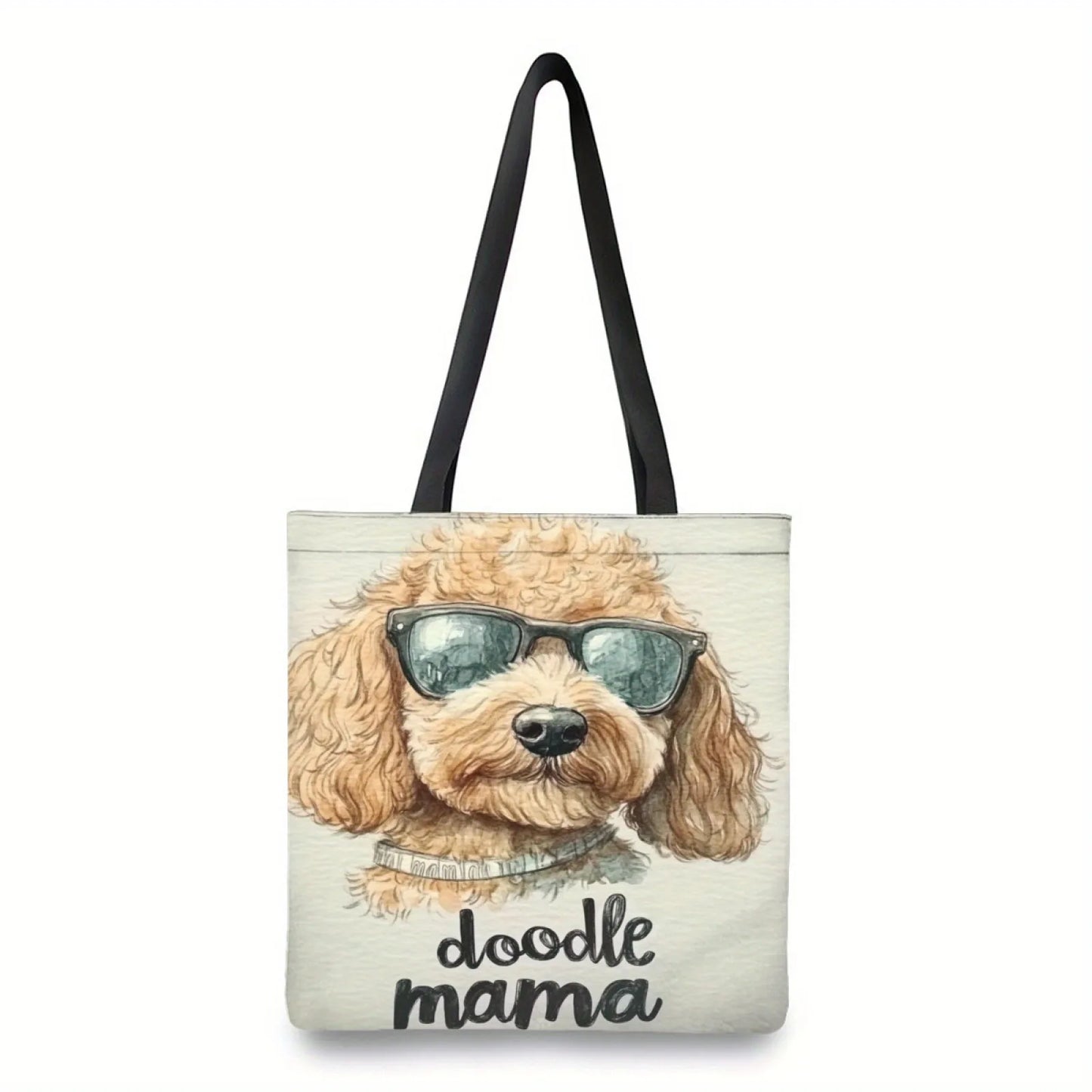 1pc Adorable Yorkshire Dog Print Tote Bag Animal Theme Polyester Reusable Shopping Shoulder Bag with Heart Detail Travel Handbag