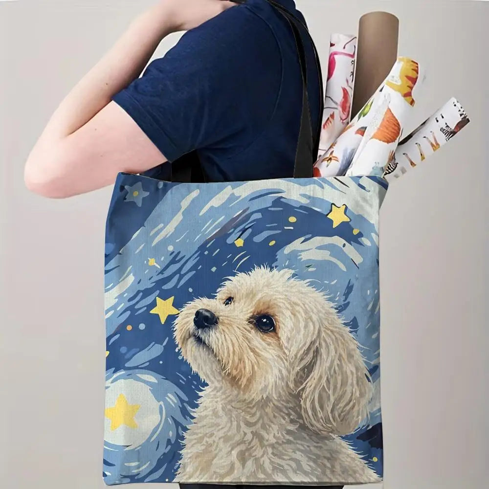 Maltese Dog Storage Bags Double-Sided Printed Canvas Tote Bag Eco-Friendly Reusable Large Capacity Handbag