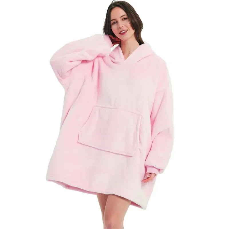 Winter Blanket Hoodie Oversized Warm Wearable Blankets 850grams Microfiber Plush Pullover Robe Fleece Blanket Sweatshirt Women