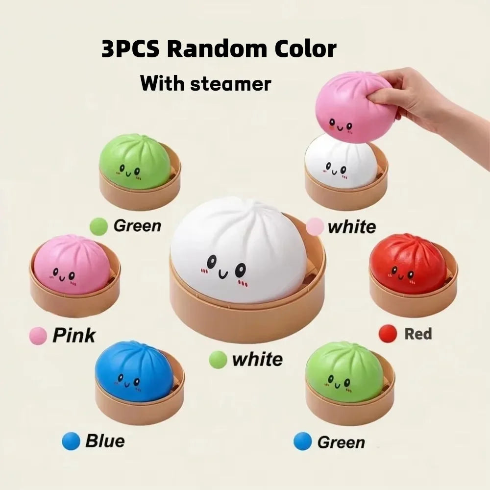 Large Dumpling Stress Ball with Steamer Colorful Squishy Bun Sensory Toy for Anxiety Relief, Squeeze Dough Ball for Adults&Kids