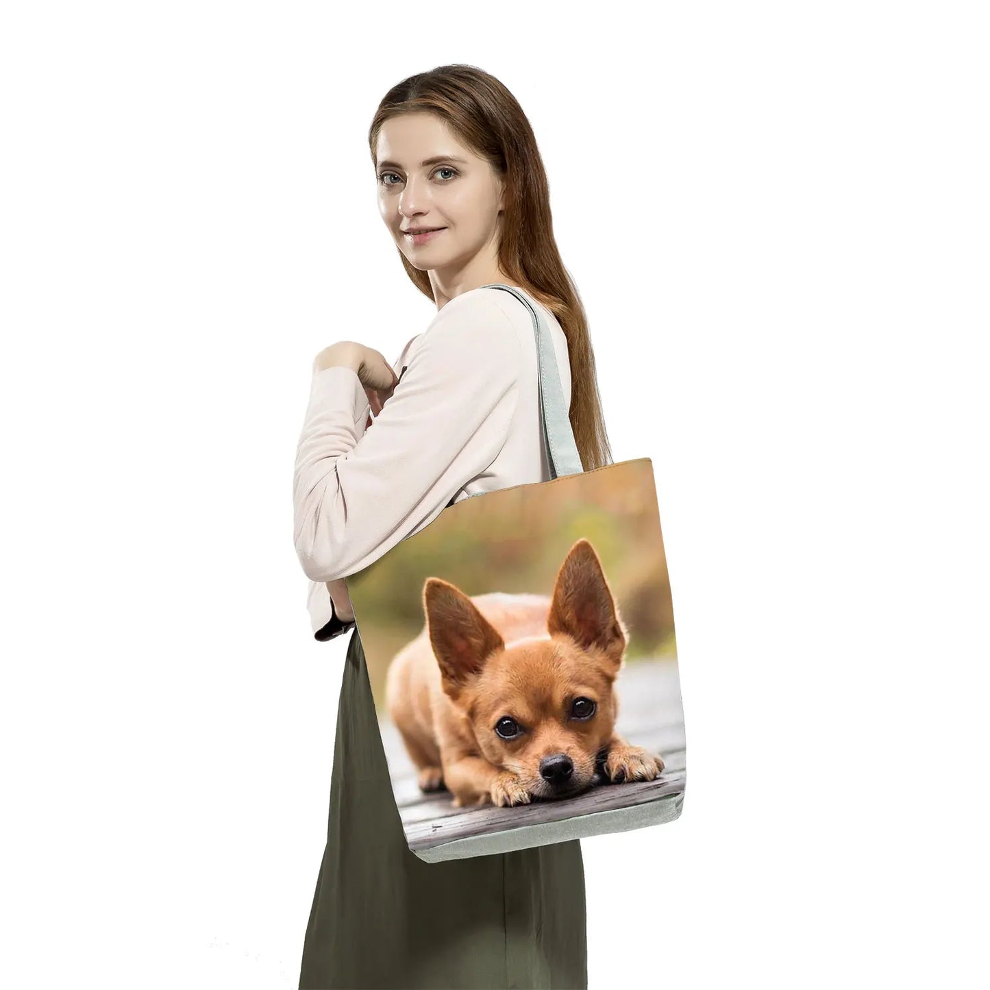 Customizable Cute West Dog Handbags For Women Groceries Pug Retriever Shopping Bags Foldable Animal Large Capacity Shoulder Bag