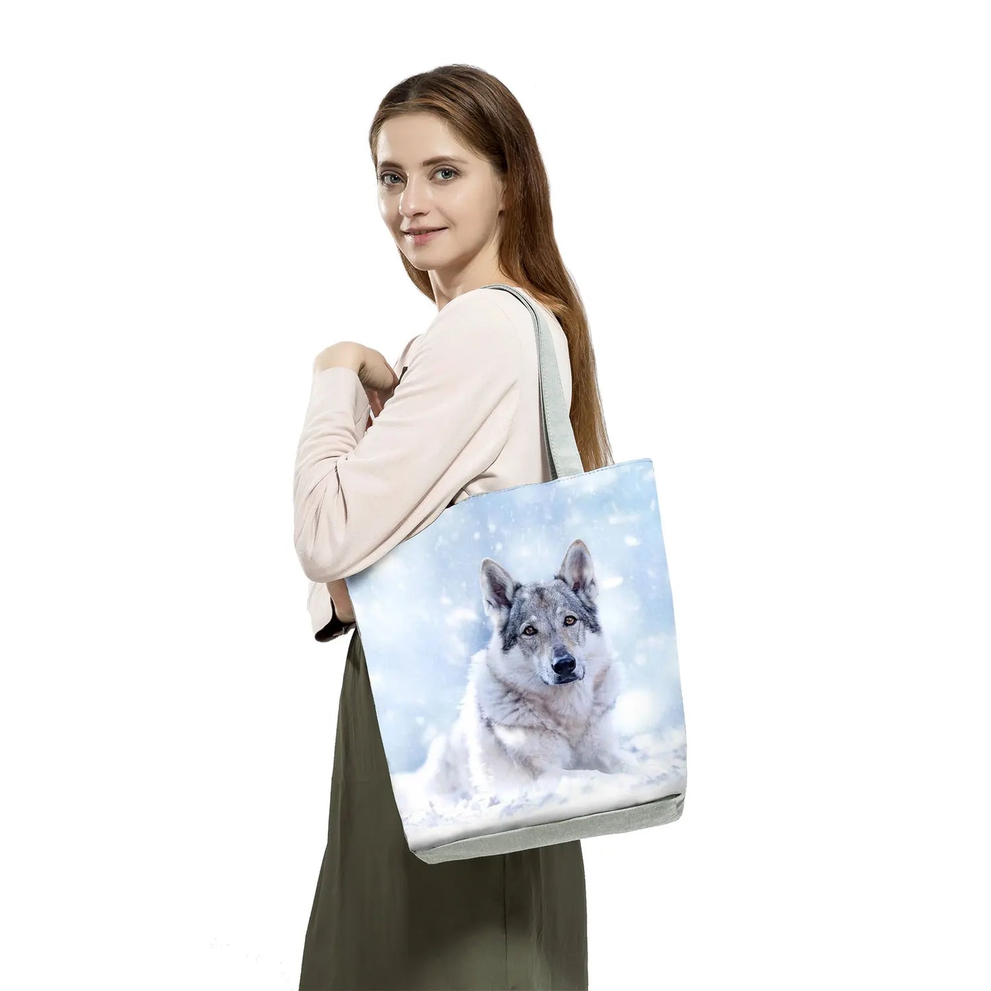 Customizable Cute West Dog Handbags For Women Groceries Pug Retriever Shopping Bags Foldable Animal Large Capacity Shoulder Bag