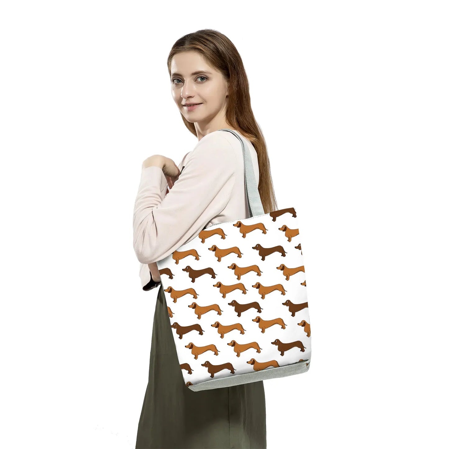 Customizable Cute West Dog Handbags For Women Groceries Pug Retriever Shopping Bags Foldable Animal Large Capacity Shoulder Bag