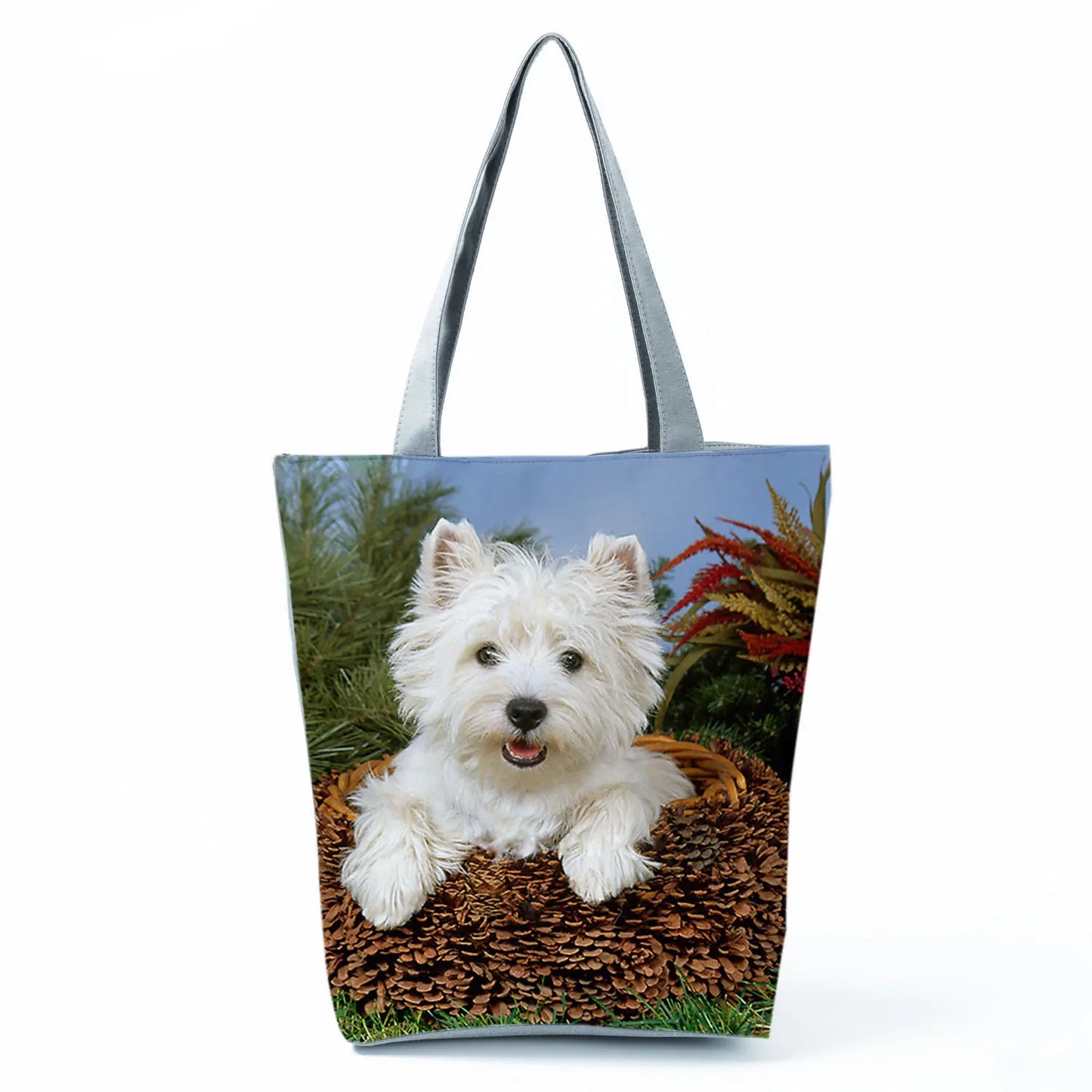Customizable Cute West Dog Handbags For Women Groceries Pug Retriever Shopping Bags Foldable Animal Large Capacity Shoulder Bag