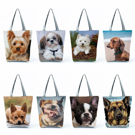 Cute West Dog Handbags- Pug Retriever Shopping Bags Foldable Animal Large Capacity Shoulder Bag