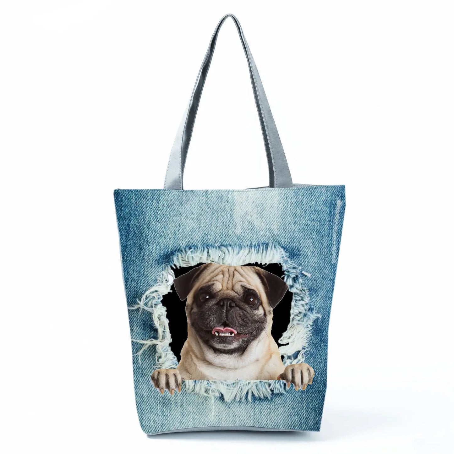 Customizable Cute West Dog Handbags For Women Groceries Pug Retriever Shopping Bags Foldable Animal Large Capacity Shoulder Bag