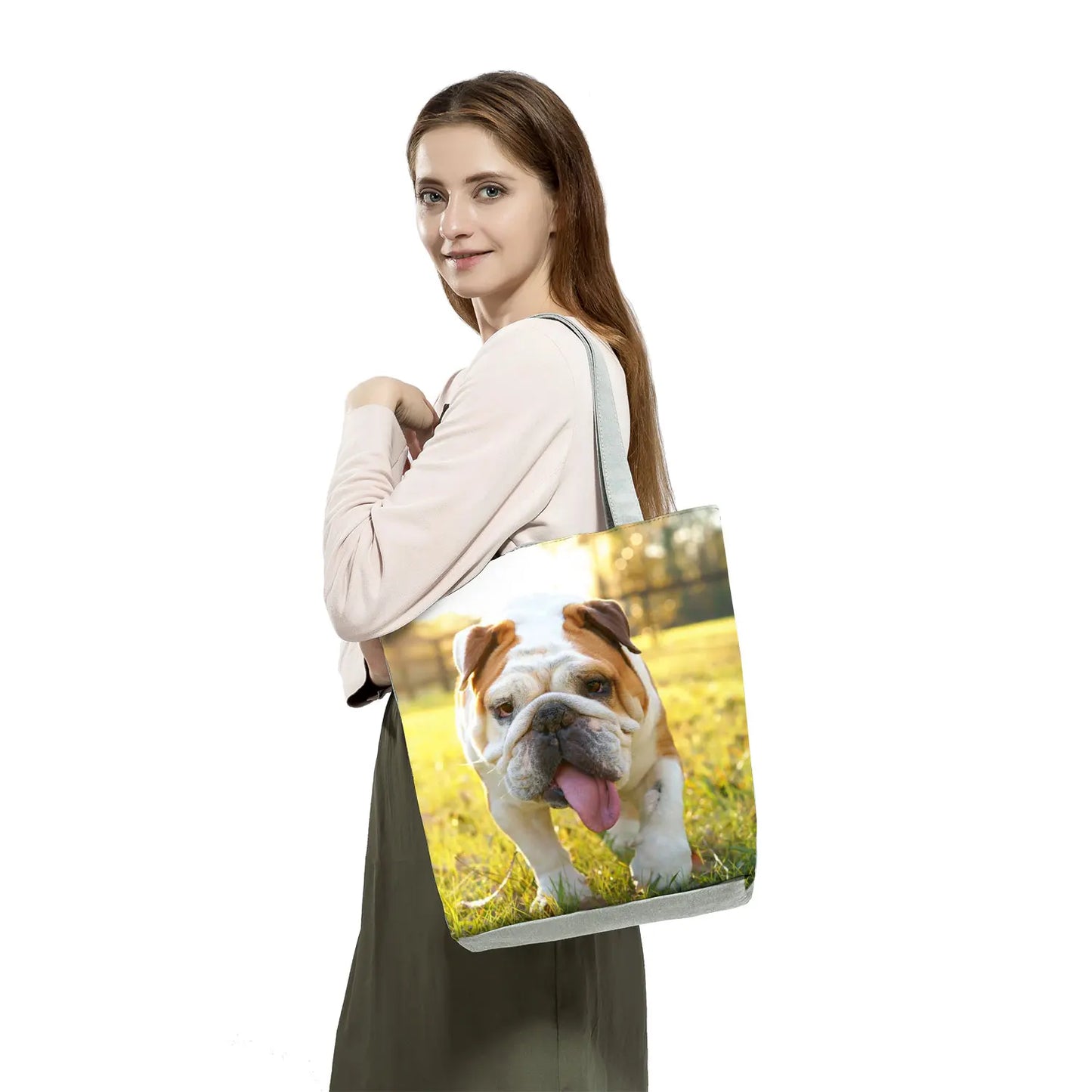 Customizable Cute West Dog Handbags For Women Groceries Pug Retriever Shopping Bags Foldable Animal Large Capacity Shoulder Bag