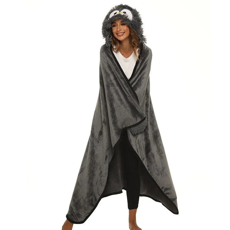 Sloth Cozy Blanket Wearable Wrap Hooded Cape Fleece Animal Hoodie TV Blanket Oversize With Sleeve