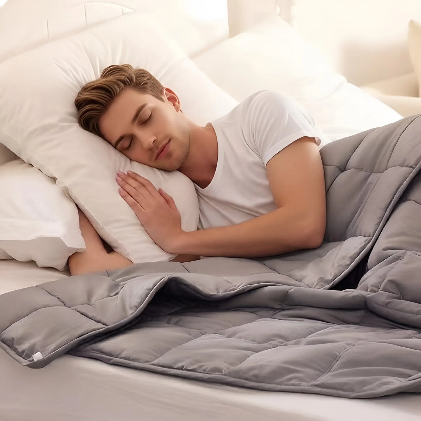 Large Quilted Gravity Weighted Blankets for Anxiety Adults 10Lbs Heavy Blanket with Deep Gray Color Calming Blanket