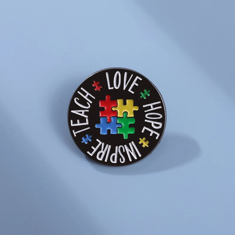 Autism Awareness Teacher Enamel Pins Teach Accept Understand Love Brooches Lapel Badge Rainbow Picture Puzzle Pin for Autism