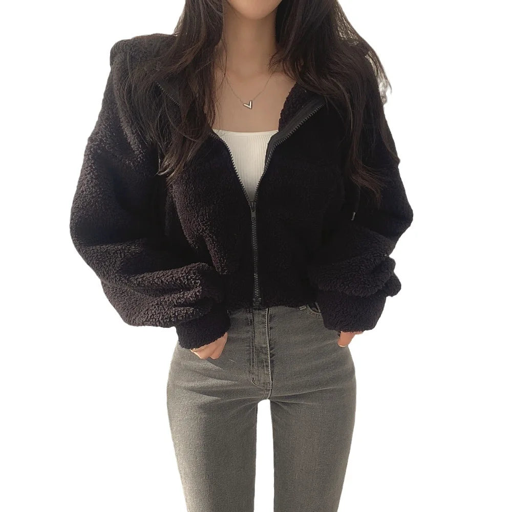 OEM/ODM Custom High Quality Women's Hoodie Breathable Anti-shrink Lined Casual Short Autumn Knitted