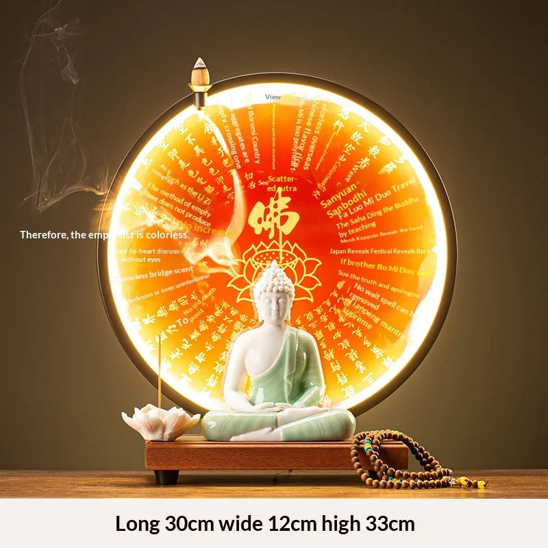 Light-emitting Diode Lamp Buddha Meditation Ceramic Guanyin Bodhisattva Shape Backflow Incense Burner Aromatic Sandalwood