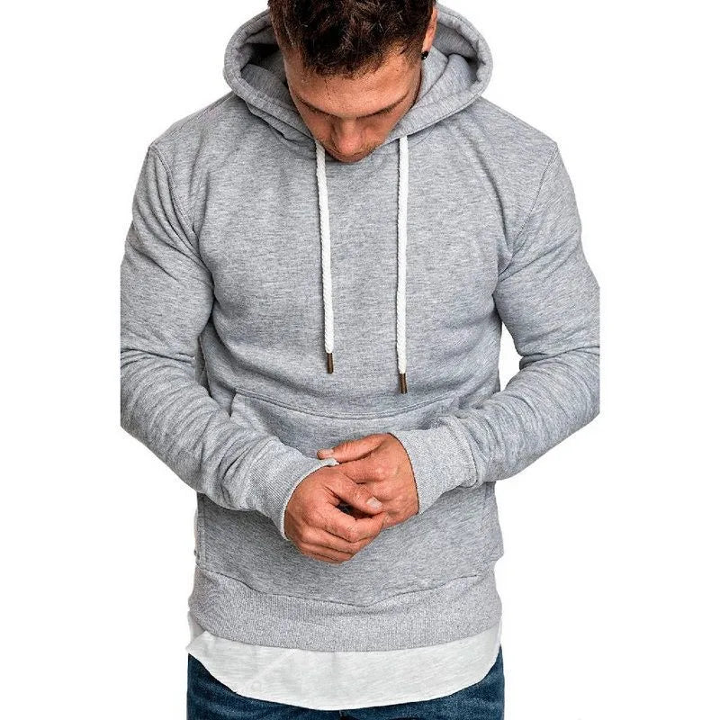 2021 New Men's Pure Color Outdoor Fitness Sports Slim Hoodie Top Men's Hooded Pullover