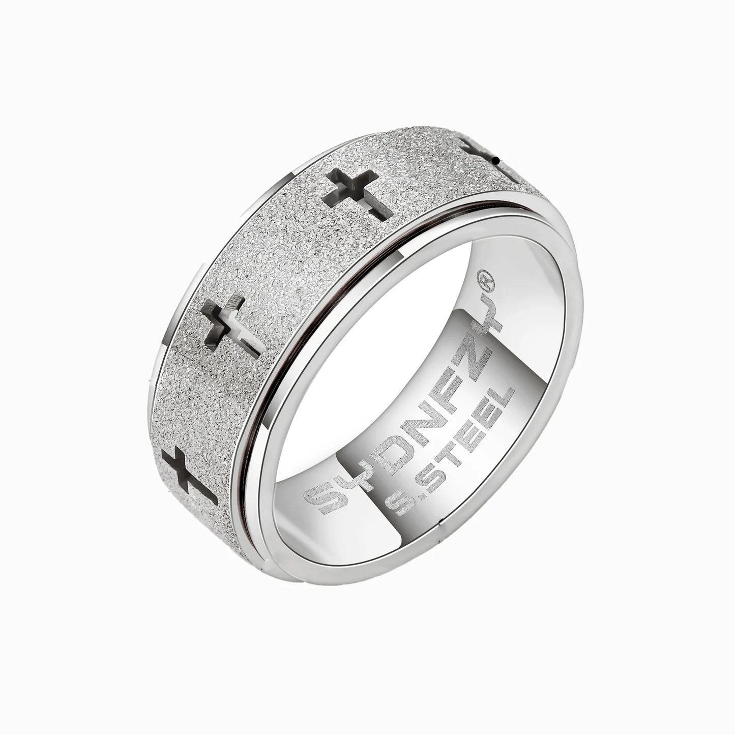 8mm Rotating Cross Stainless Steel Ring Silver/Gold Anxiety Relief Ring Sizes 7-11 for Wedding Gifts Parties