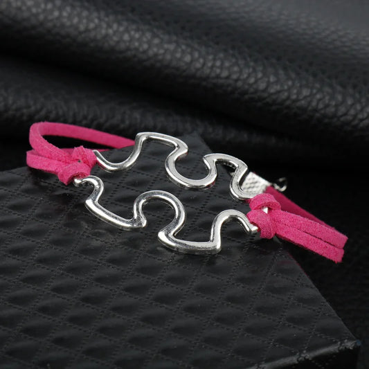 Autism Awareness Suede Leather Bracelet Puzzle Piece Charm Bracelet