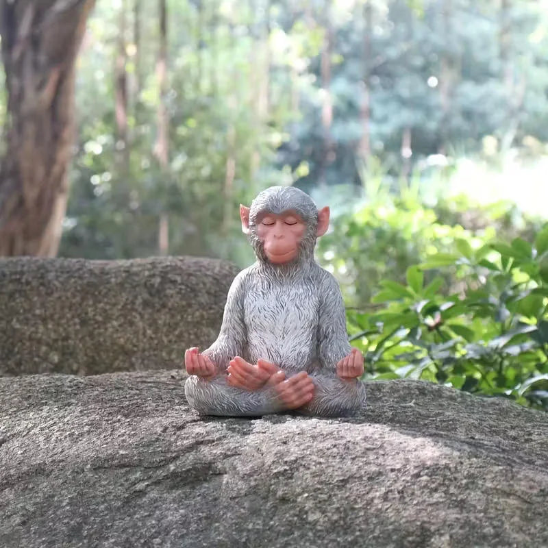 Zen Meditation Monkey Figurine-Lifelike Resin 3D Statue Peaceful Healing Decor for Courtyard/Terrace