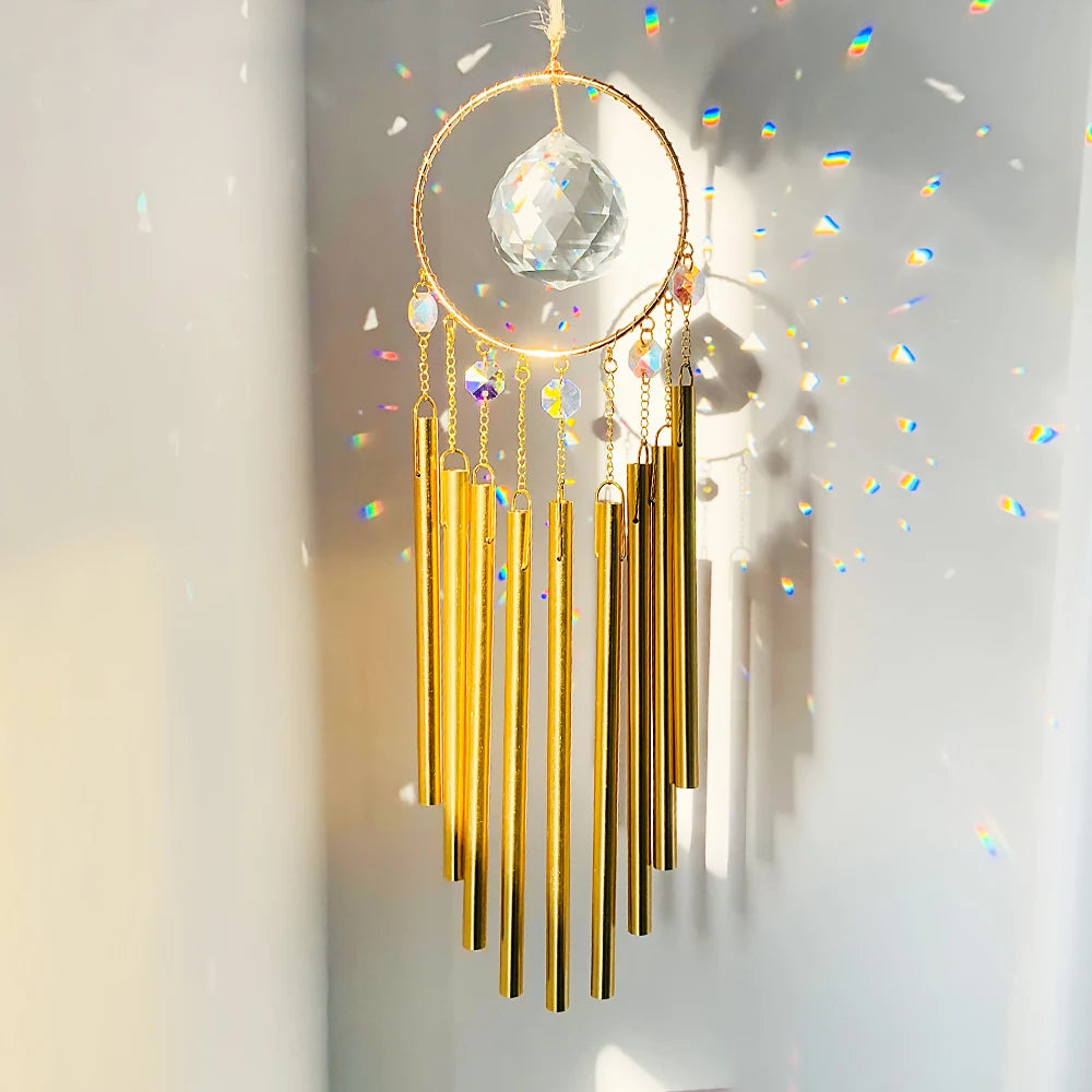 Wholesale 9-tube Aluminium Wind Chimes Meditation Wind Chime Metal Tubes With Big Glass Crystal Prism Amazing Grace with Breeze
