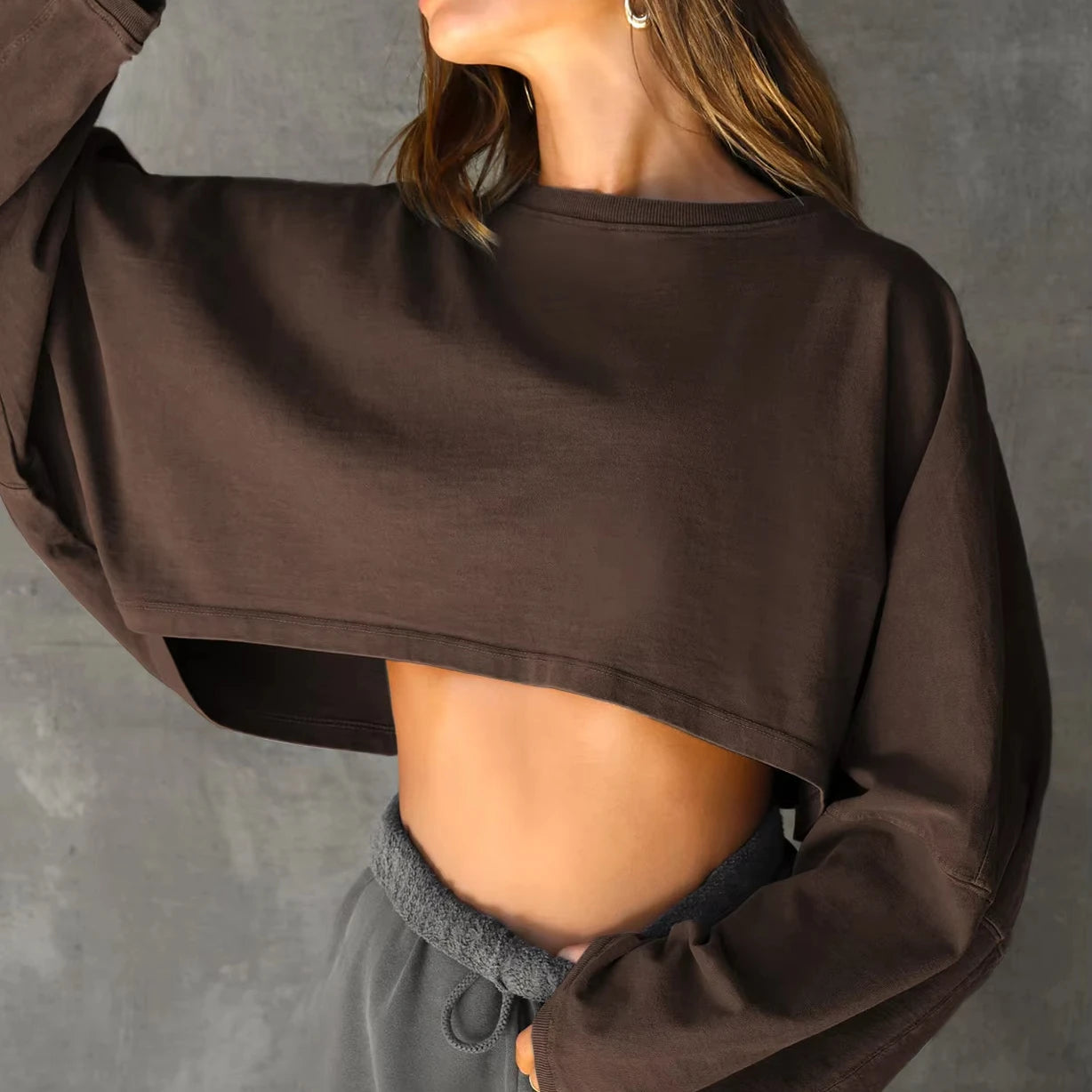 Custom logo Oversized Drop Shoulder Hoodie for Women Custom Crop Tops Solid Color Casual Tshirt  Style