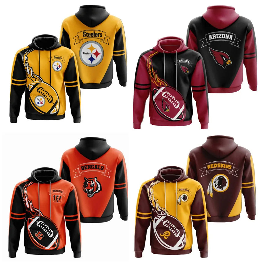 New Fashion America Hot Sale USA  Football Team Sports Hoodies 3D Print Customize Polyester Man Sports Sweatshirts Team Hoodies