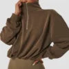 Women's Athletic Half Zip Crop Sweatshirt High Neck Long Sleeve Workout Hoodie Printed Knitted Fabric Casual Style for Autumn