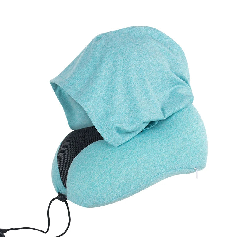 Hoodie Cervical Neck Pillow U Shape Memory Foam Travel Pillow for Adult Airplane Shoulder Pain Relief Comfortable