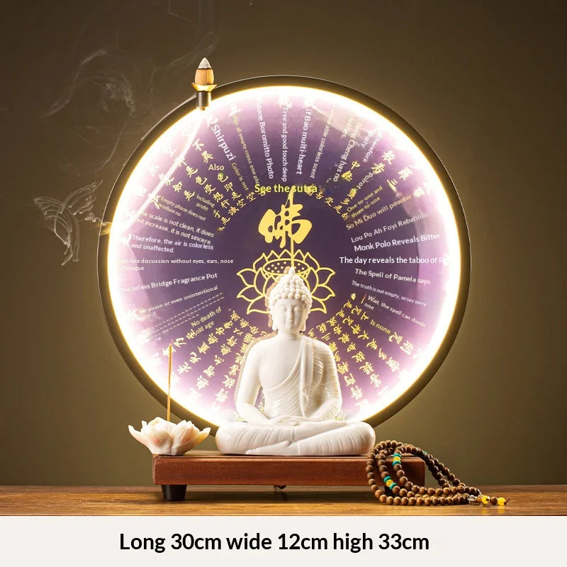 Light-emitting Diode Lamp Buddha Meditation Ceramic Guanyin Bodhisattva Shape Backflow Incense Burner Aromatic Sandalwood