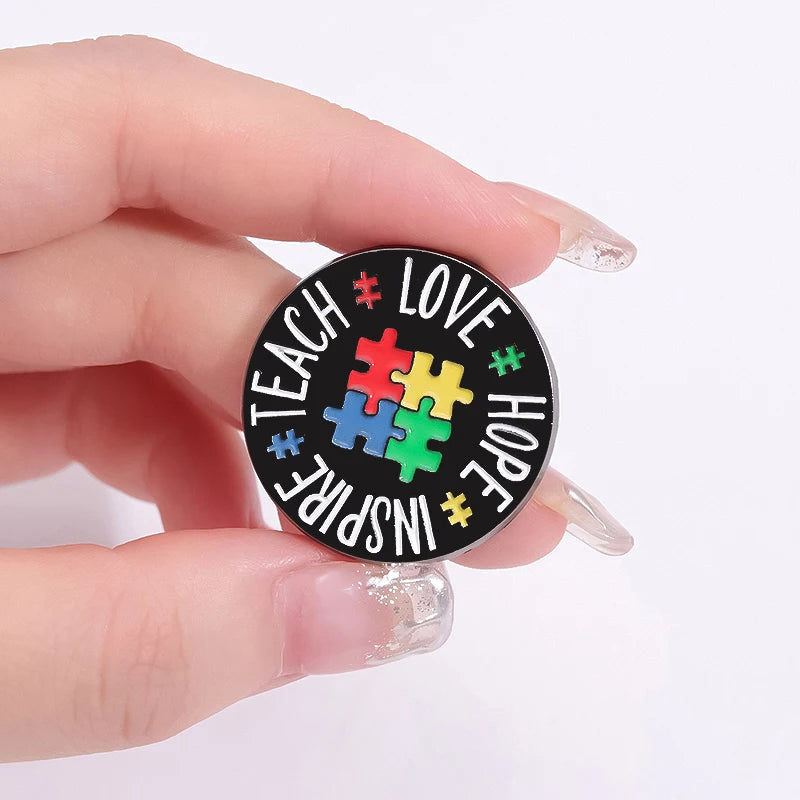 Autism Awareness Teacher Enamel Pins Teach Accept Understand Love Brooches Lapel Badge Rainbow Picture Puzzle Pin for Autism