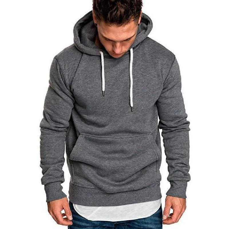 2021 New Men's Pure Color Outdoor Fitness Sports Slim Hoodie Top Men's Hooded Pullover
