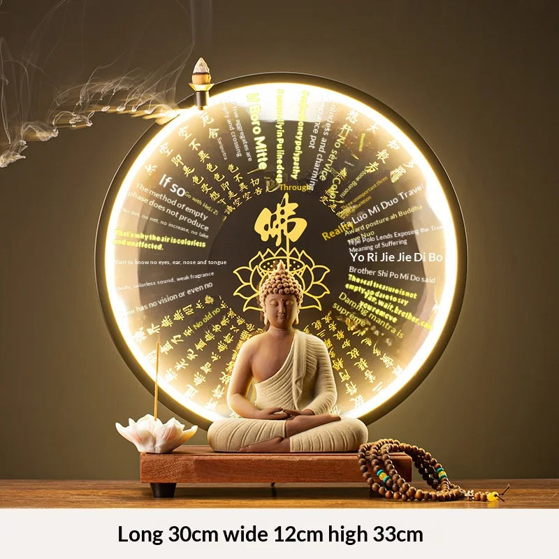 Light-emitting Diode Lamp Buddha Meditation Ceramic Guanyin Bodhisattva Shape Backflow Incense Burner Aromatic Sandalwood