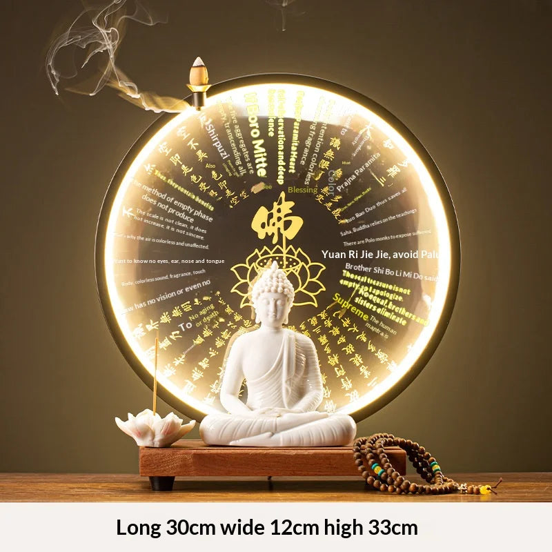 Light-emitting Diode Lamp Buddha Meditation Ceramic Guanyin Bodhisattva Shape Backflow Incense Burner Aromatic Sandalwood