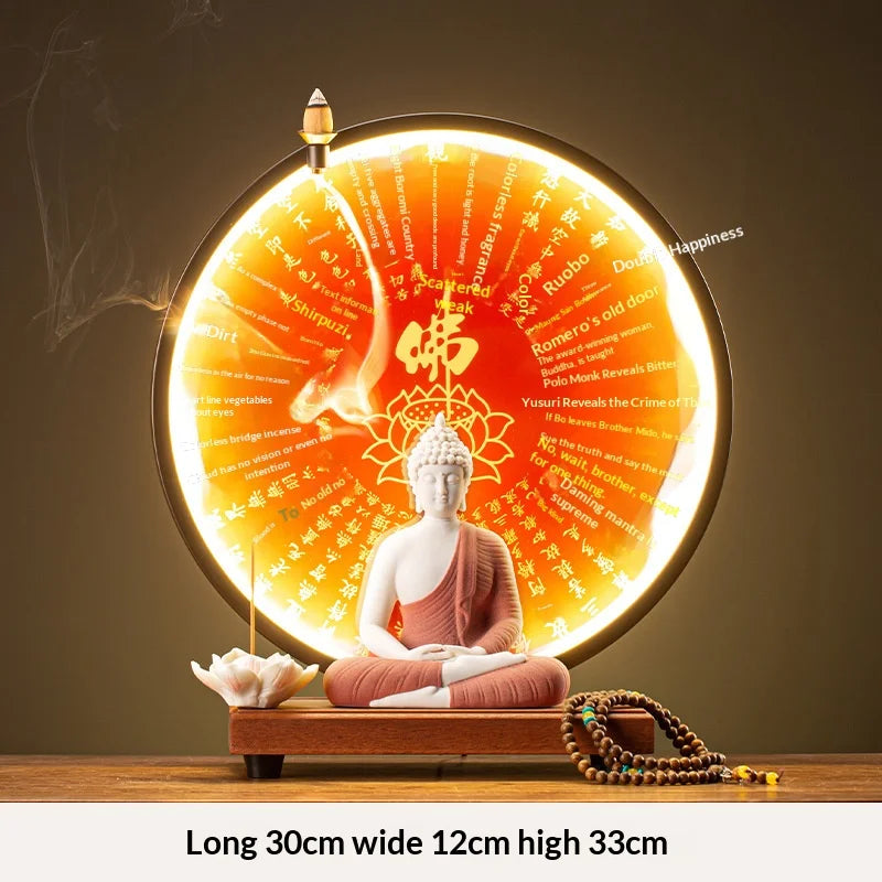Light-emitting Diode Lamp Buddha Meditation Ceramic Guanyin Bodhisattva Shape Backflow Incense Burner Aromatic Sandalwood