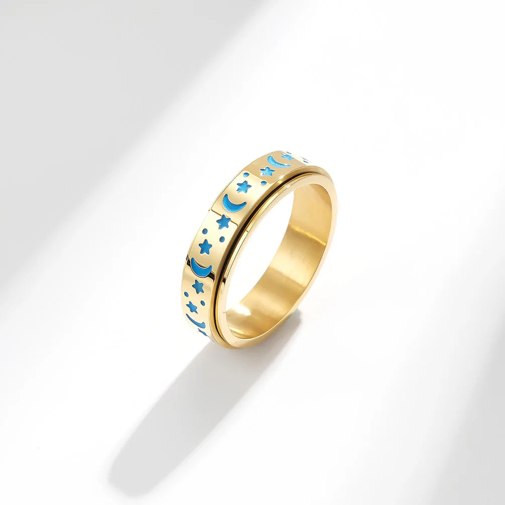 316L Titanium Steel Fidget Anxiety Ring Fashion Luminous Moon Star Design High Polished Rotatable Stacking Stainless Steel