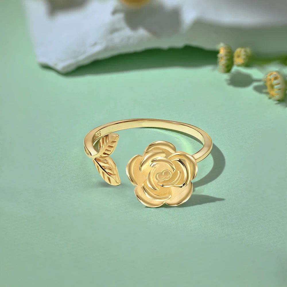 Dylam Trendy Rotating Spinning Anxiety Women Ring Jewelry 18K Gold Plated Custom Sun Flower S925 Sterling Silver Spinner Rings