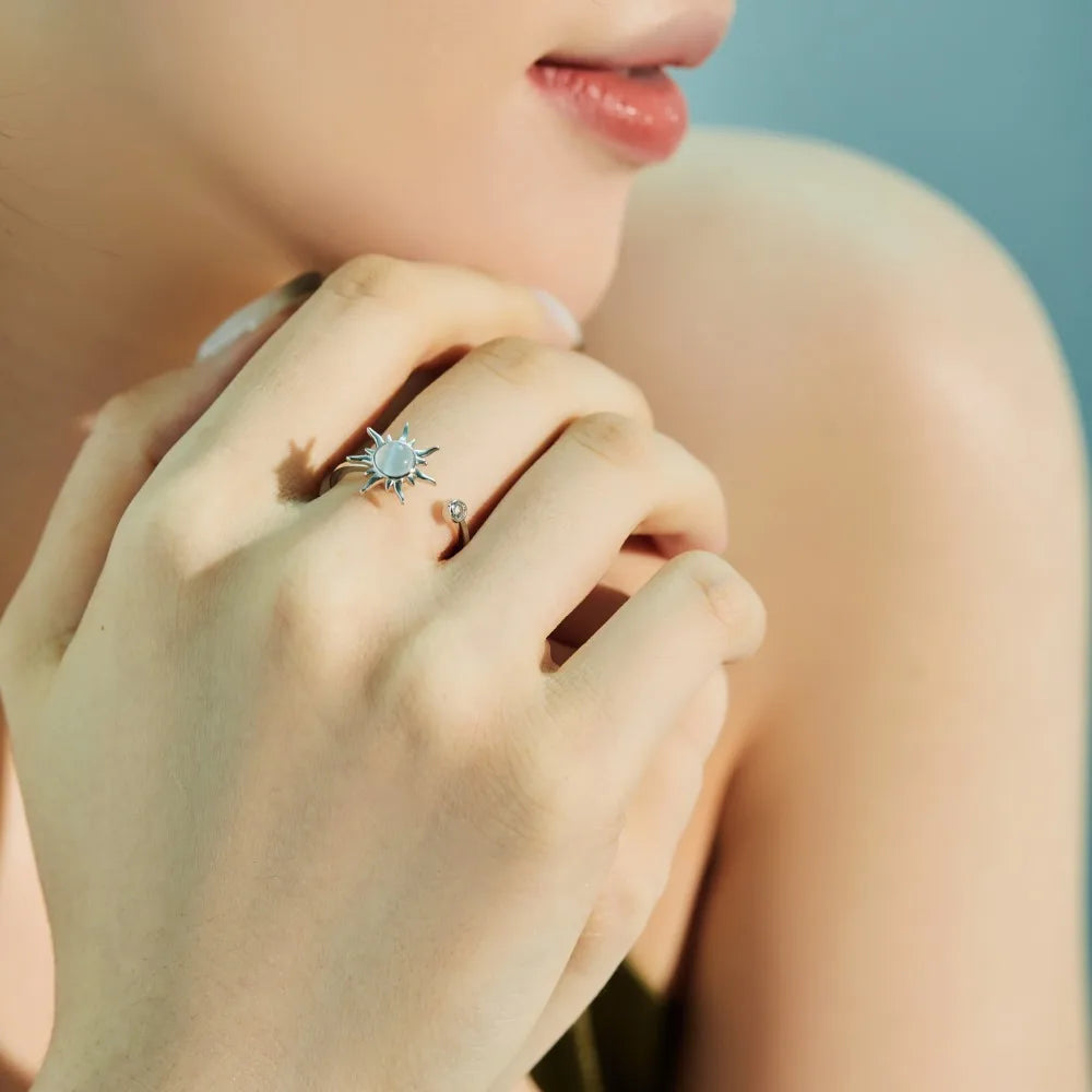 Dylam Cz Rotatable Anxiety Ring Open Charm Best Friend Gift Jewelry Waterproof S925 Silver 18K Gold Sunflower Rings for Women