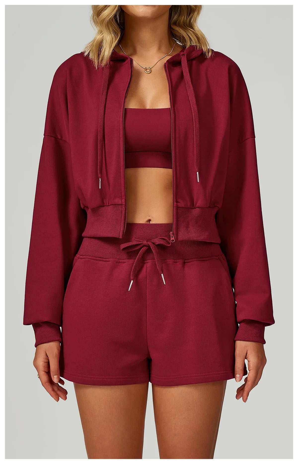 Women's Zippered Short Sweatshirt Hoodie for Autumn-Loose Fit Casual Sports Outfit for Running and Gym Wear