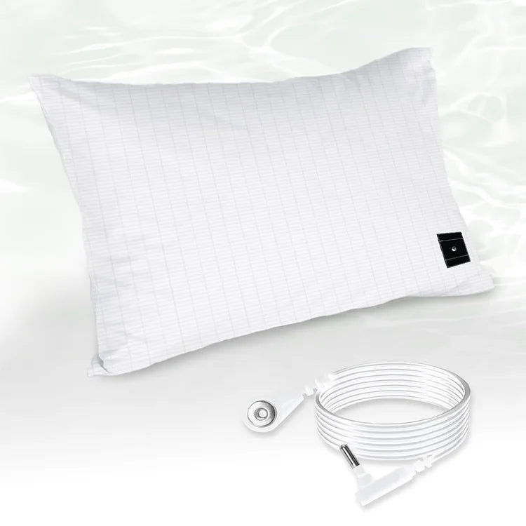 20x30 Inch Pure Silver Thread Grounding Pillowcase with Conductive Cord Massage Mattress for Better Sleep and Anxiety Relief