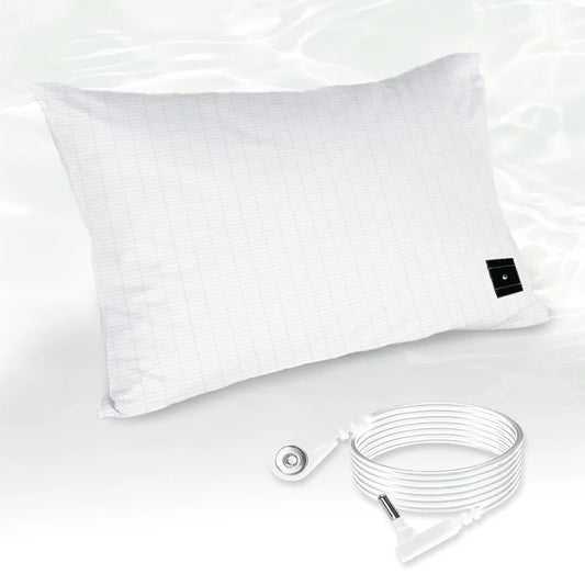 20x30 Inch Pure Silver Thread Grounding Pillowcase with Conductive Cord Massage Mattress for Better Sleep and Anxiety Relief