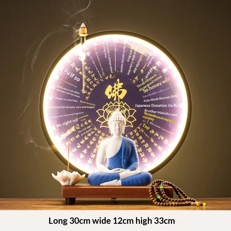 Light-emitting Diode Lamp Buddha Meditation Ceramic Guanyin Bodhisattva Shape Backflow Incense Burner Aromatic Sandalwood