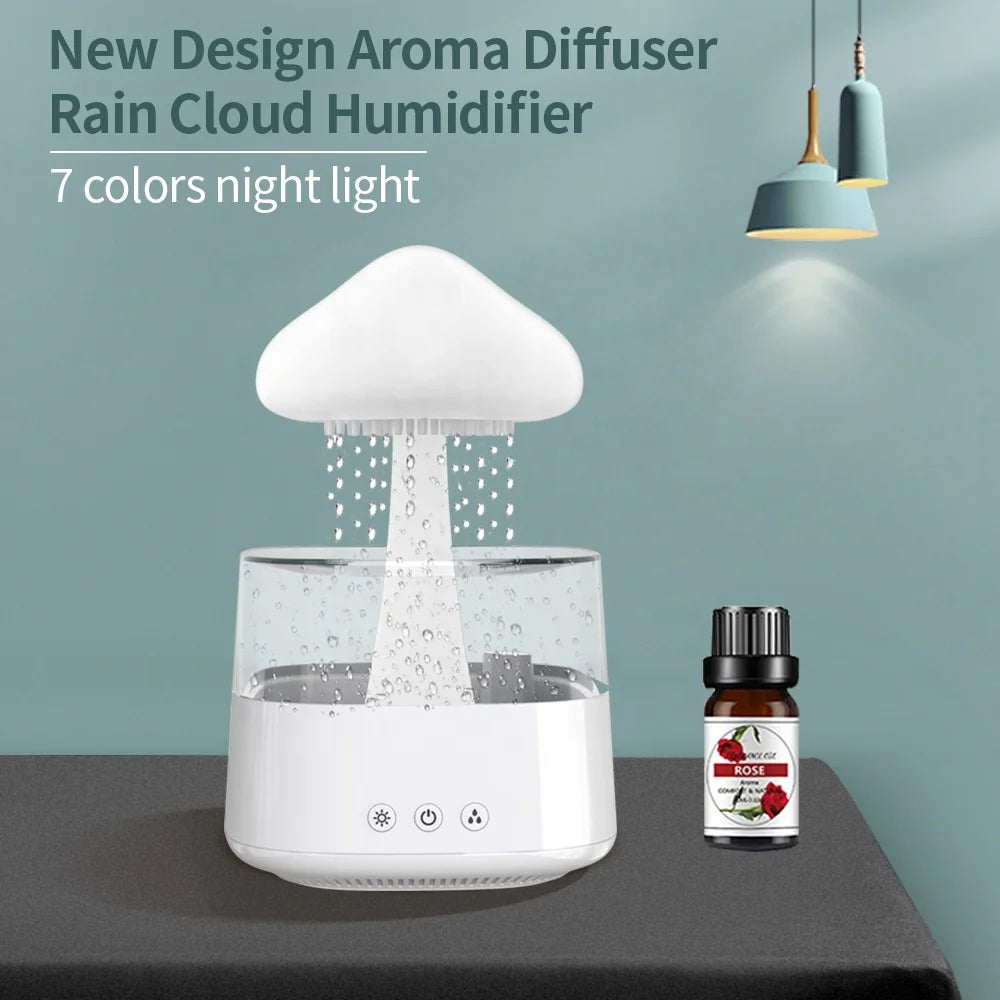 High Quality Desktop Rain Humidifier With 7 Coloured Lights White Noise Sleep Aid and Essential Oil Aromatherapy 3 in 1 for Room