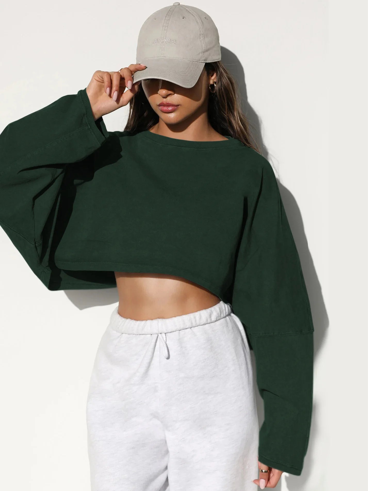 Custom logo Oversized Drop Shoulder Hoodie for Women Custom Crop Tops Solid Color Casual Tshirt  Style