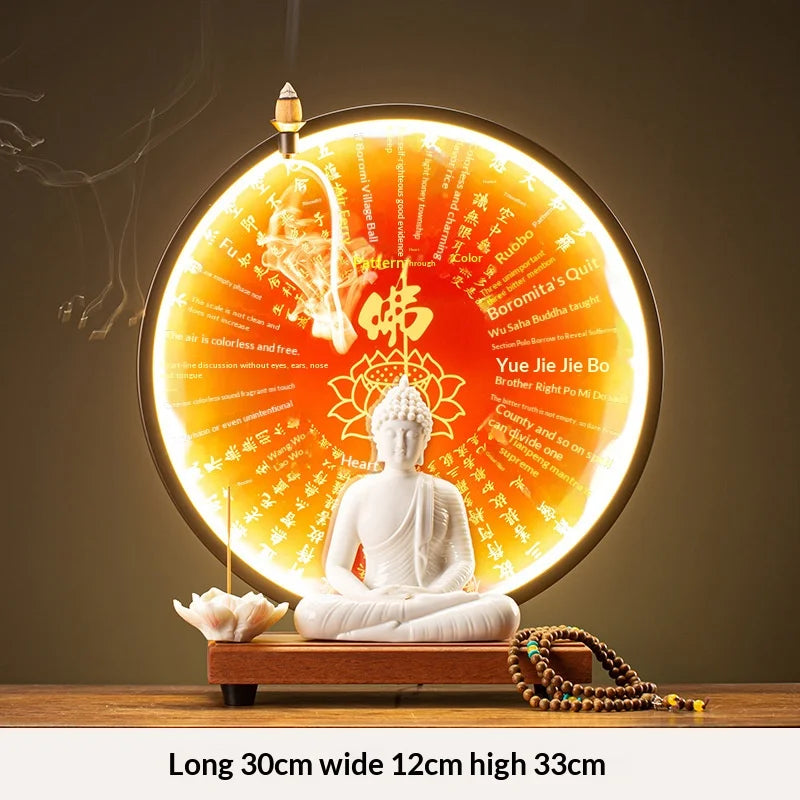 Light-emitting Diode Lamp Buddha Meditation Ceramic Guanyin Bodhisattva Shape Backflow Incense Burner Aromatic Sandalwood